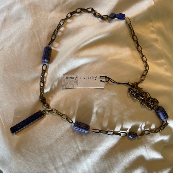 AUREUS + ARGENT Necklace Lapis PURPLE Blue  Stone Raw Brass Banana Republic NWT - Picture 12 of 16